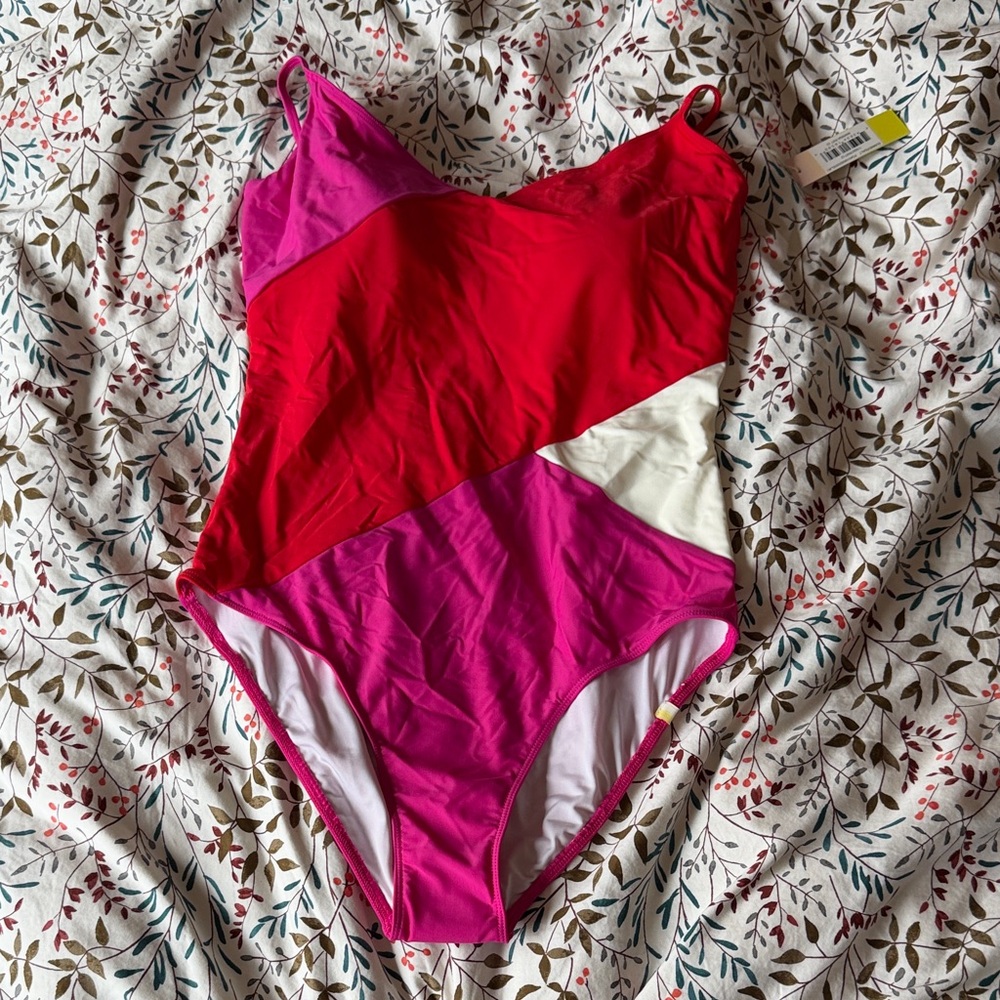 summersalt Marina Colorblock One-Piece Swimsuit in Red, Hot Pink & White